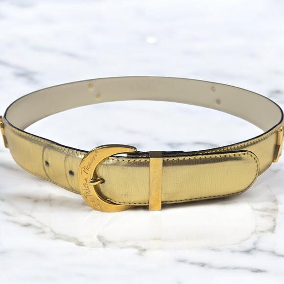 Paloma Picasso X Gold Metallic Kiss Belt Leather Made in Italy VTG Size L/80 - Picture 4 of 14
